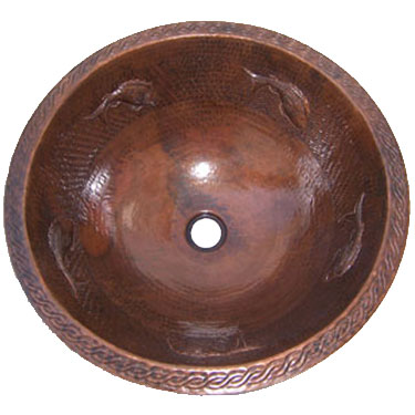 Mexican Copper Hammered Patina Sink --  s6022 Round Fish 2